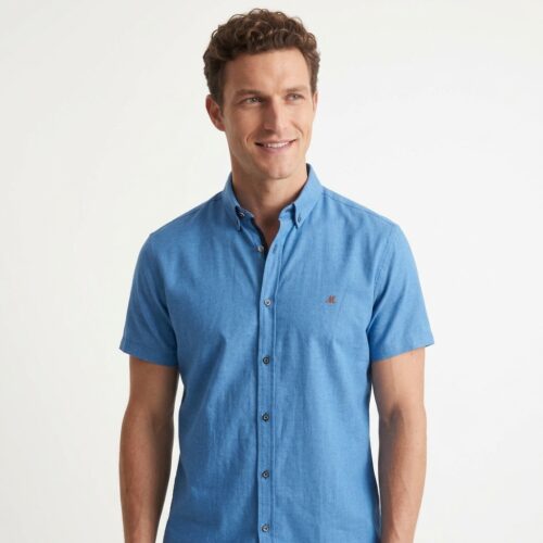Men's Short Sleeve Marine Blue Oxford Shirt - Andar