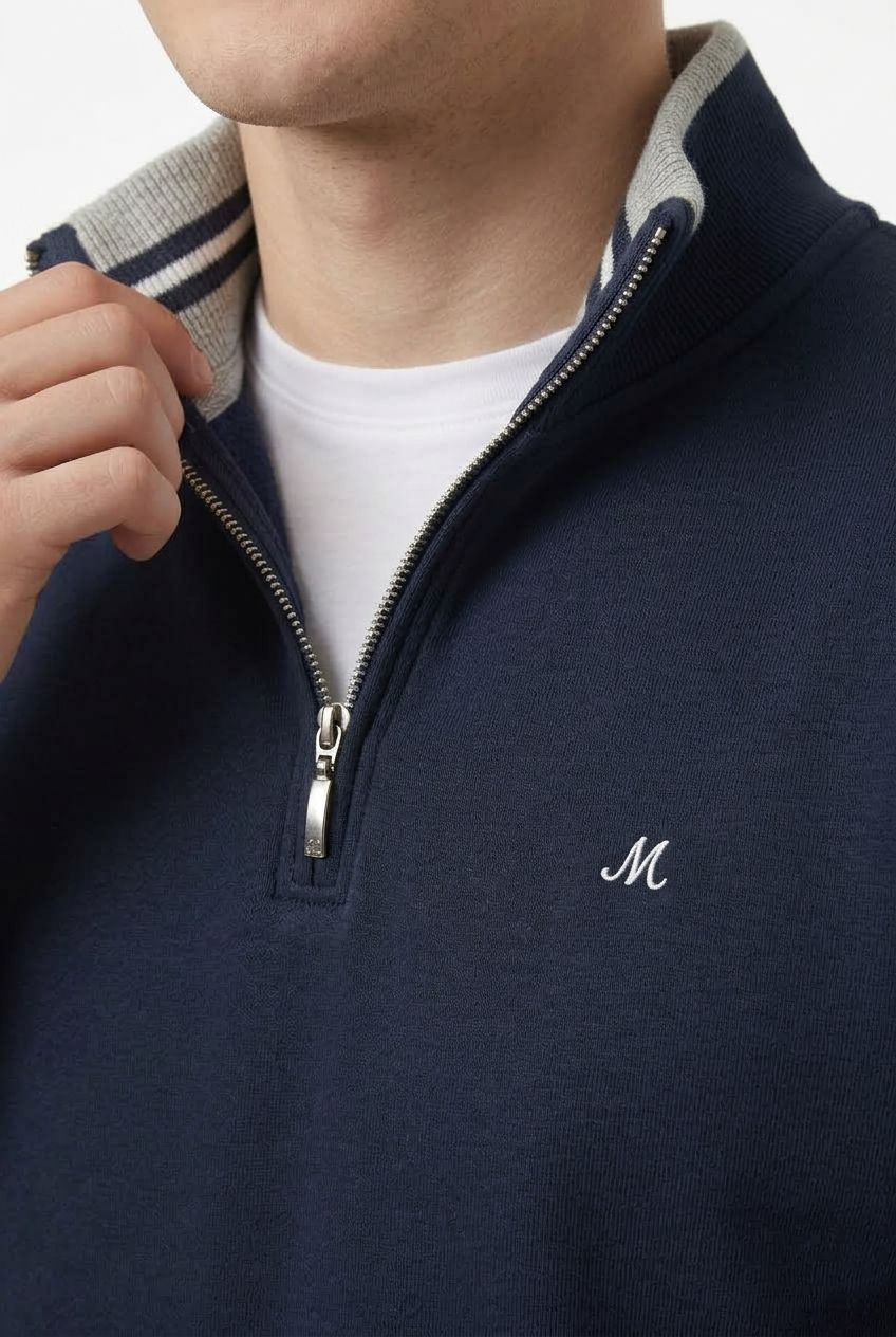 Rey Quarter Zip Sweatshirt - Navy - Image 4