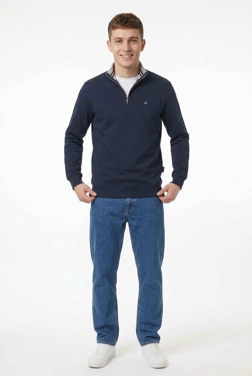 Rey Quarter Zip Sweatshirt - Navy - Image 2