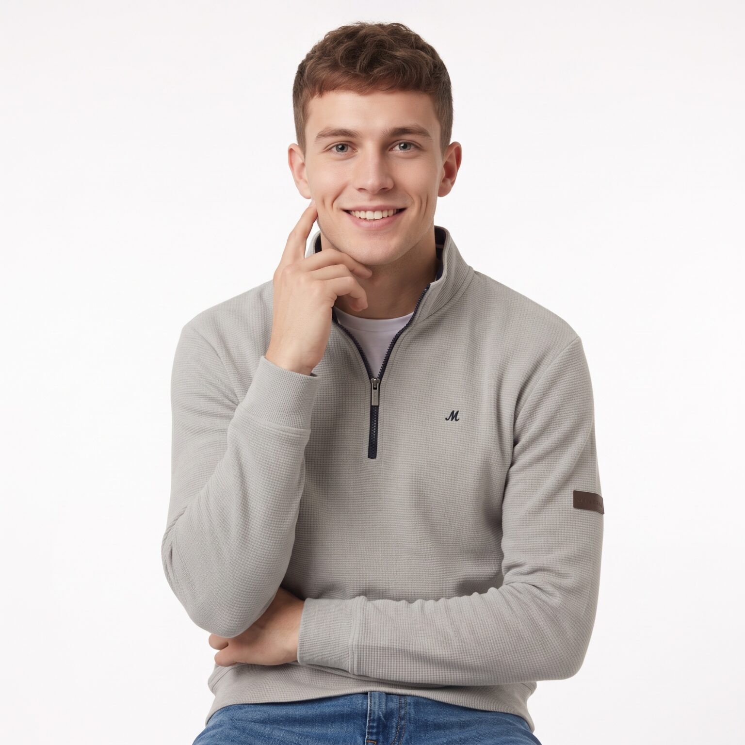 Men's Grey Quarter-Zip Waffle Jumper - Brendan