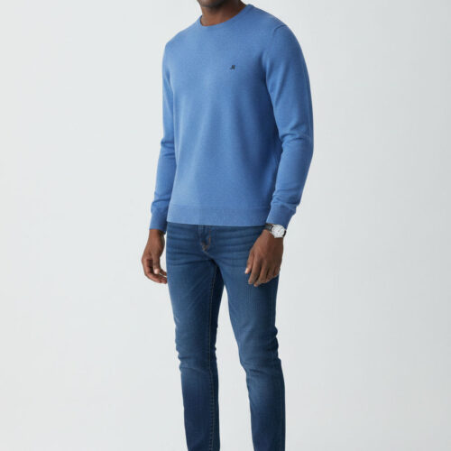 men's mid blue crew neck knit jumper - ariana
