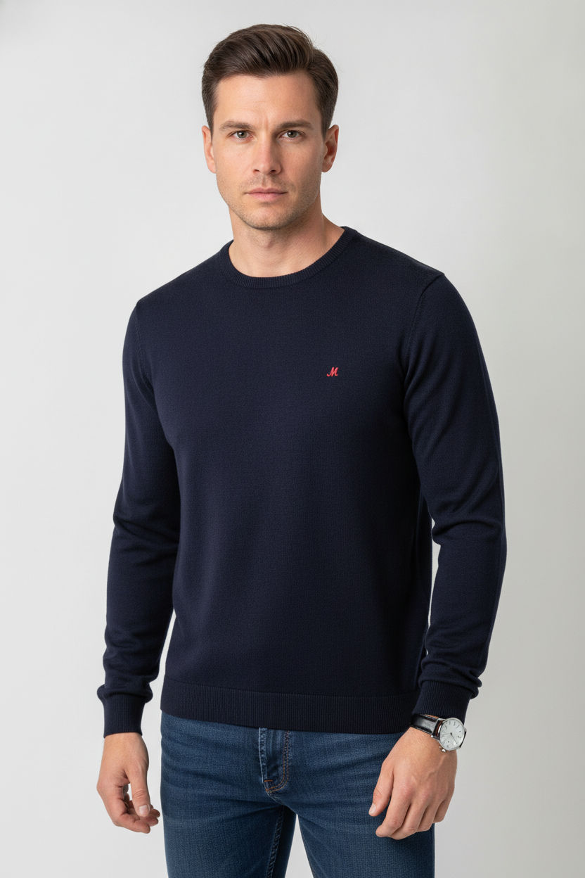 men's navy crew neck knit jumper - ariana