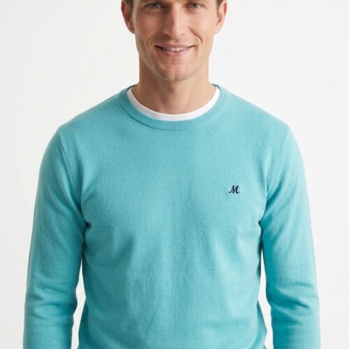 men's turquoise crew neck knit jumper - ariana