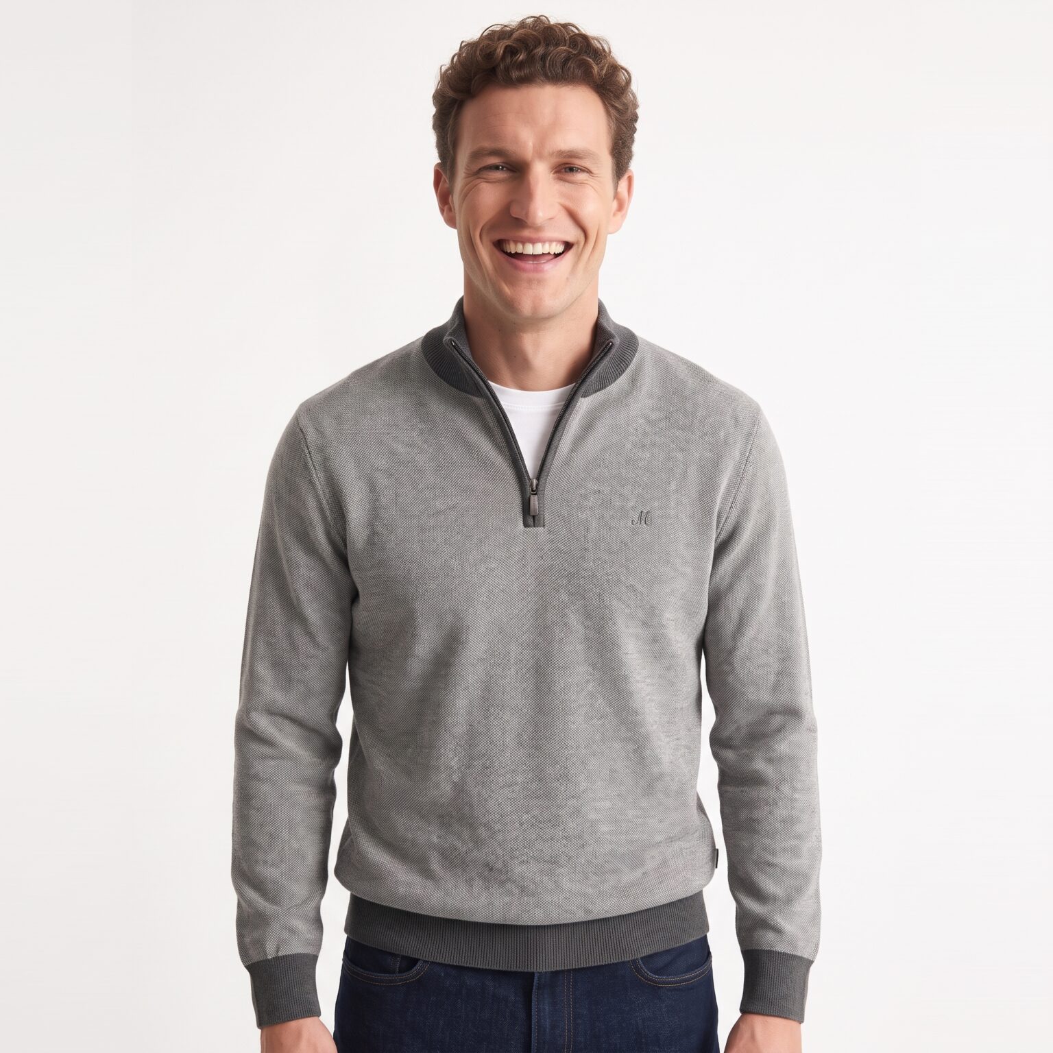 Men's Grey Quarter Zip - River Ecru/Grey