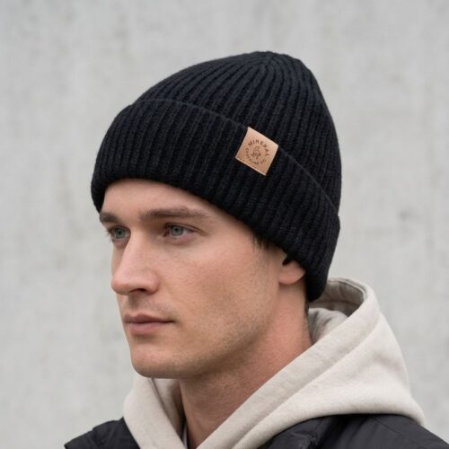 Unisex Black Knit Beanie Hat - Hiker
