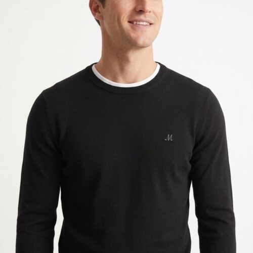 men's black crew neck knit jumper - ariana