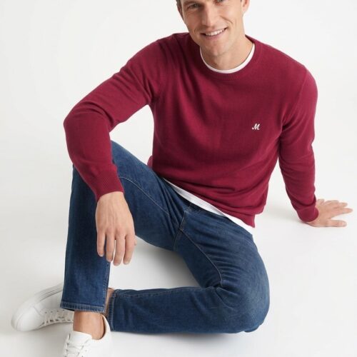 men's burgundy crew neck knit jumper - ariana
